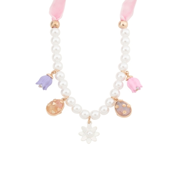 Betsey Johnson Elegant Pearl Choker Necklace with Spring/Easter Charms - Picture 3 of 5